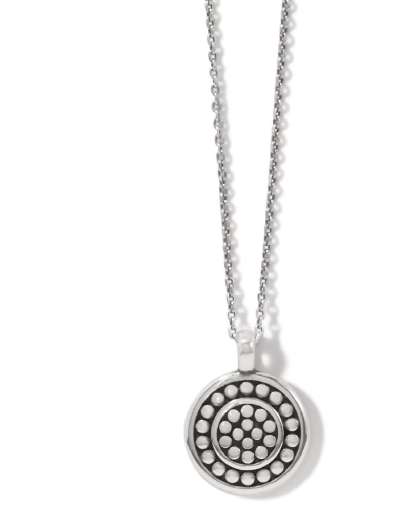 Front of a size O/S Pebble Round Reversible Petite Necklace in Silver in Silver by Brighton. | dia_product_style_image_id:331309